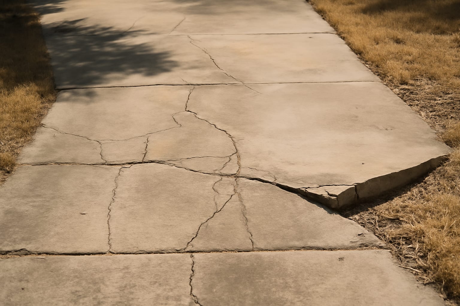 A cracked concrete driveway in Laredo caused by clay soil moving